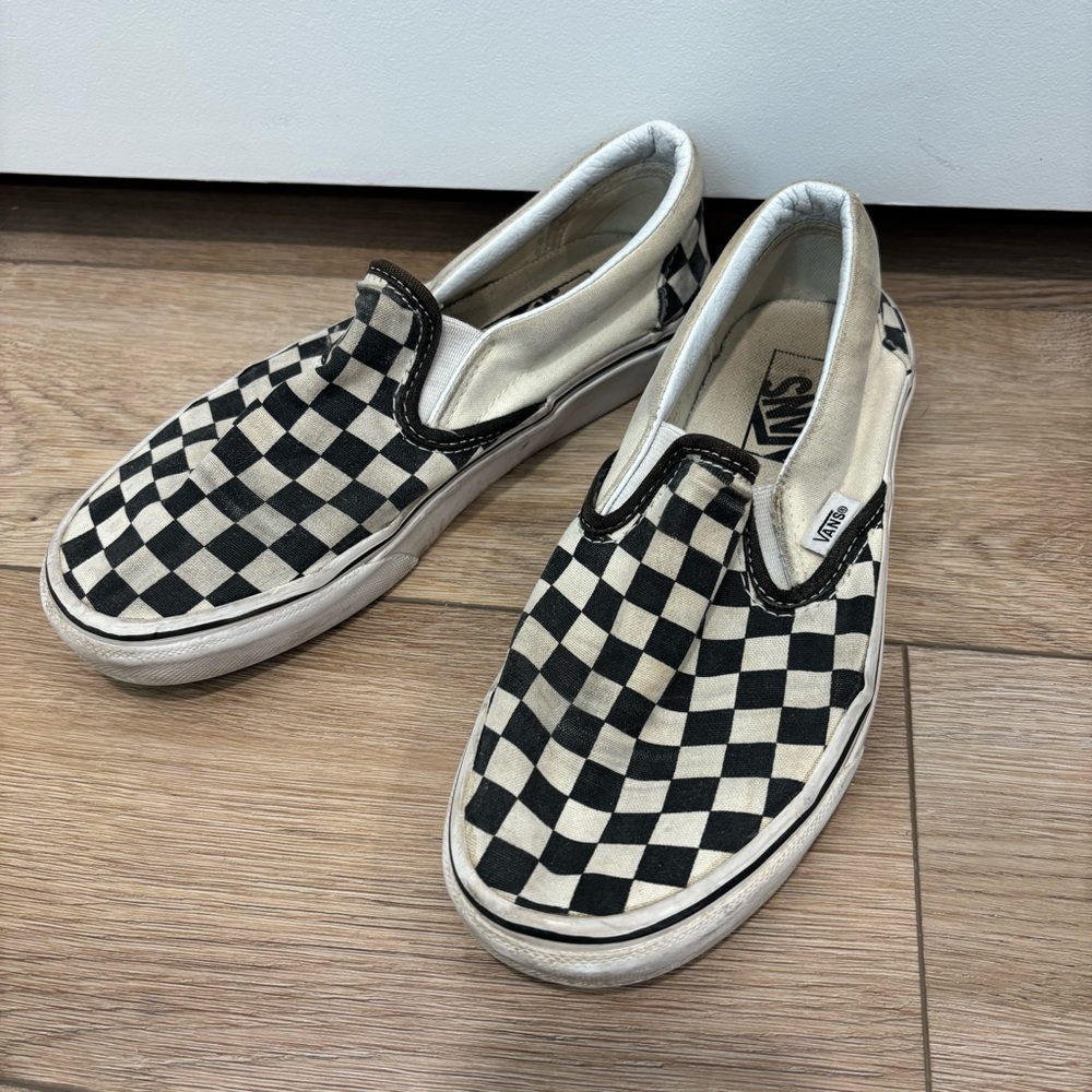 Vans Checkered Slip-On Shoes - Black and White